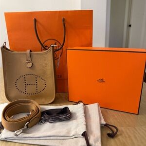 Hermes 2026 Evelyne 16 Amazone Clemence leather in Biscuit/Camel NIB w/ tags